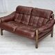 1970s, 2-seater Swedish sofa, brown leather with patina, dark beech wood.