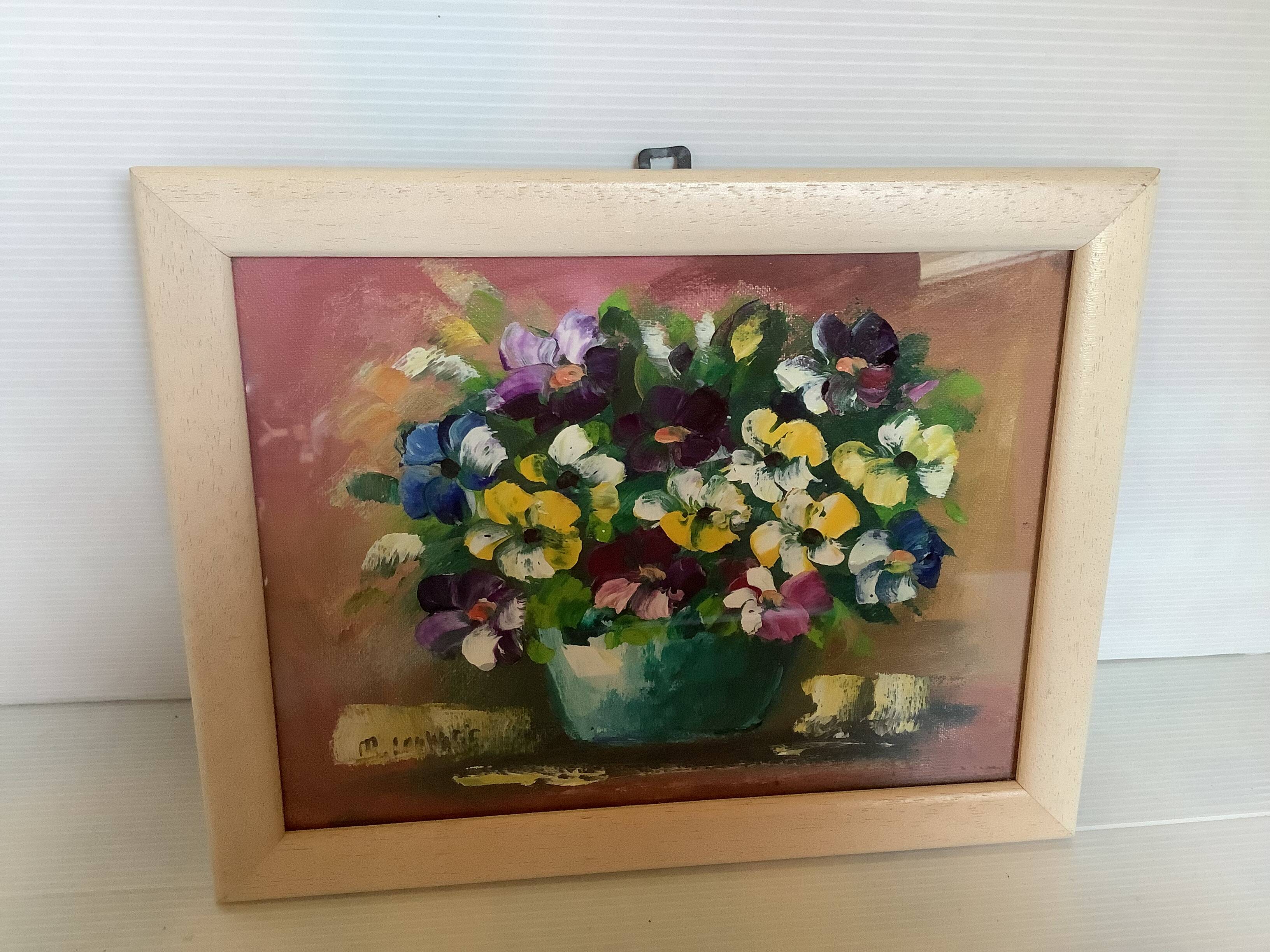 Bouquet of flowers oil on canvas painting signed