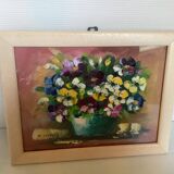 Bouquet of flowers oil on canvas painting signed