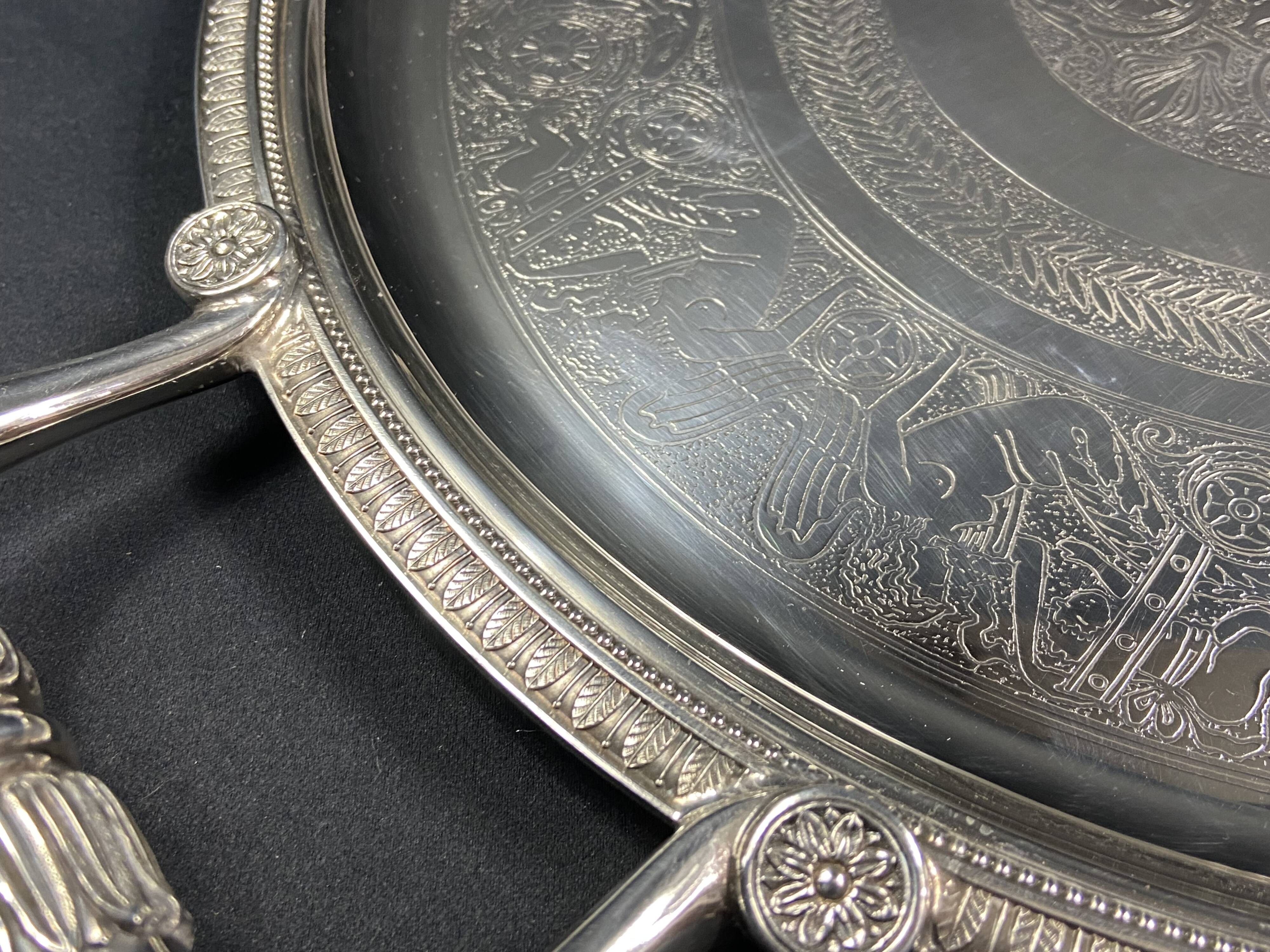 Very large silver metal serving tray christofle malmaison model