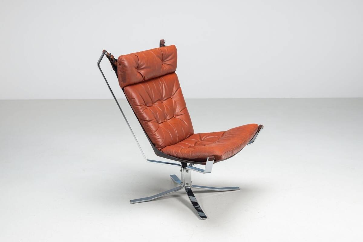 Sigurd Ressell Falcon lounge chair leather and metal Vatne Norway 1970