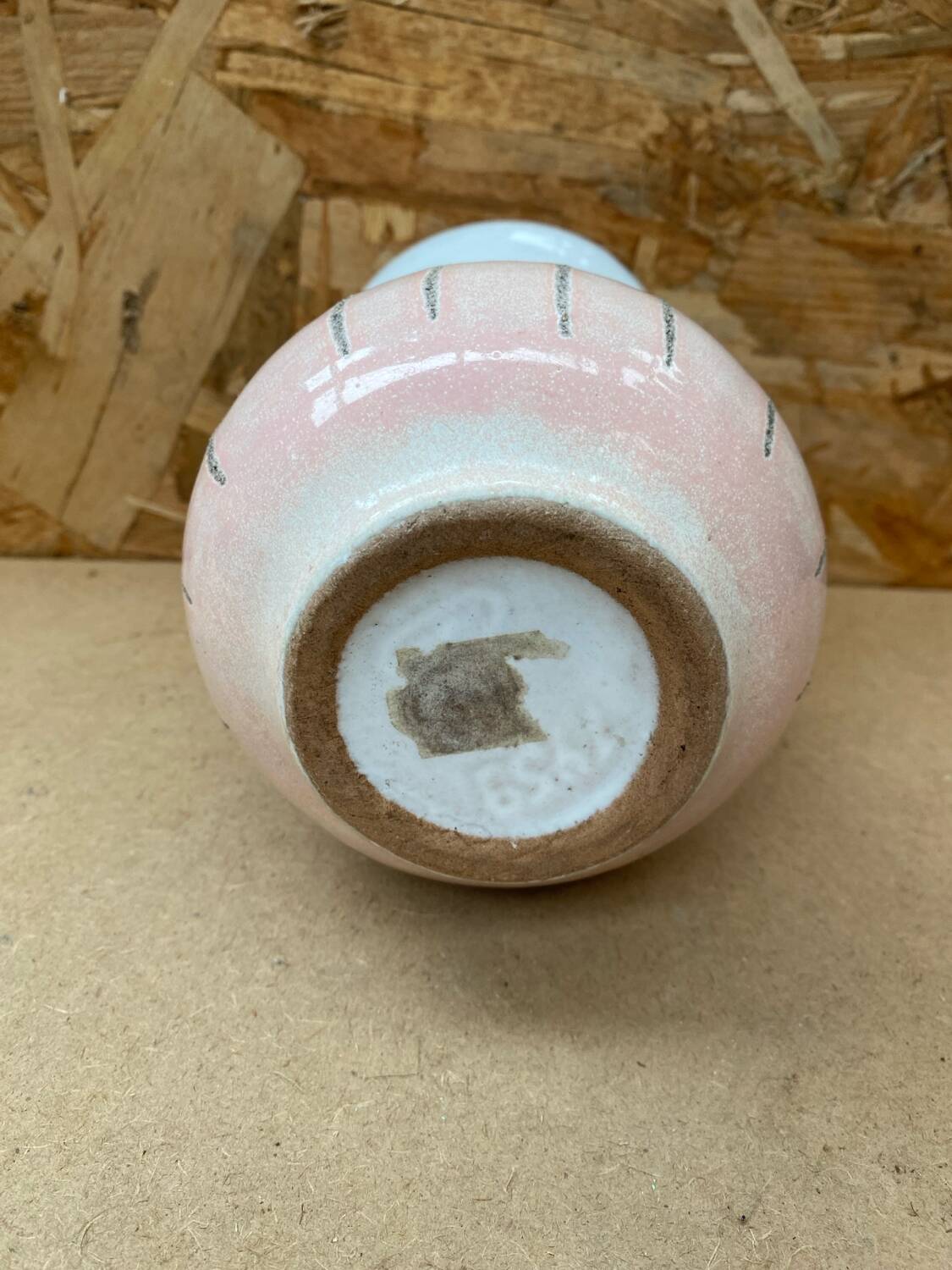 Antique strehla vase pink & white ceramic 1959 west germany vintage