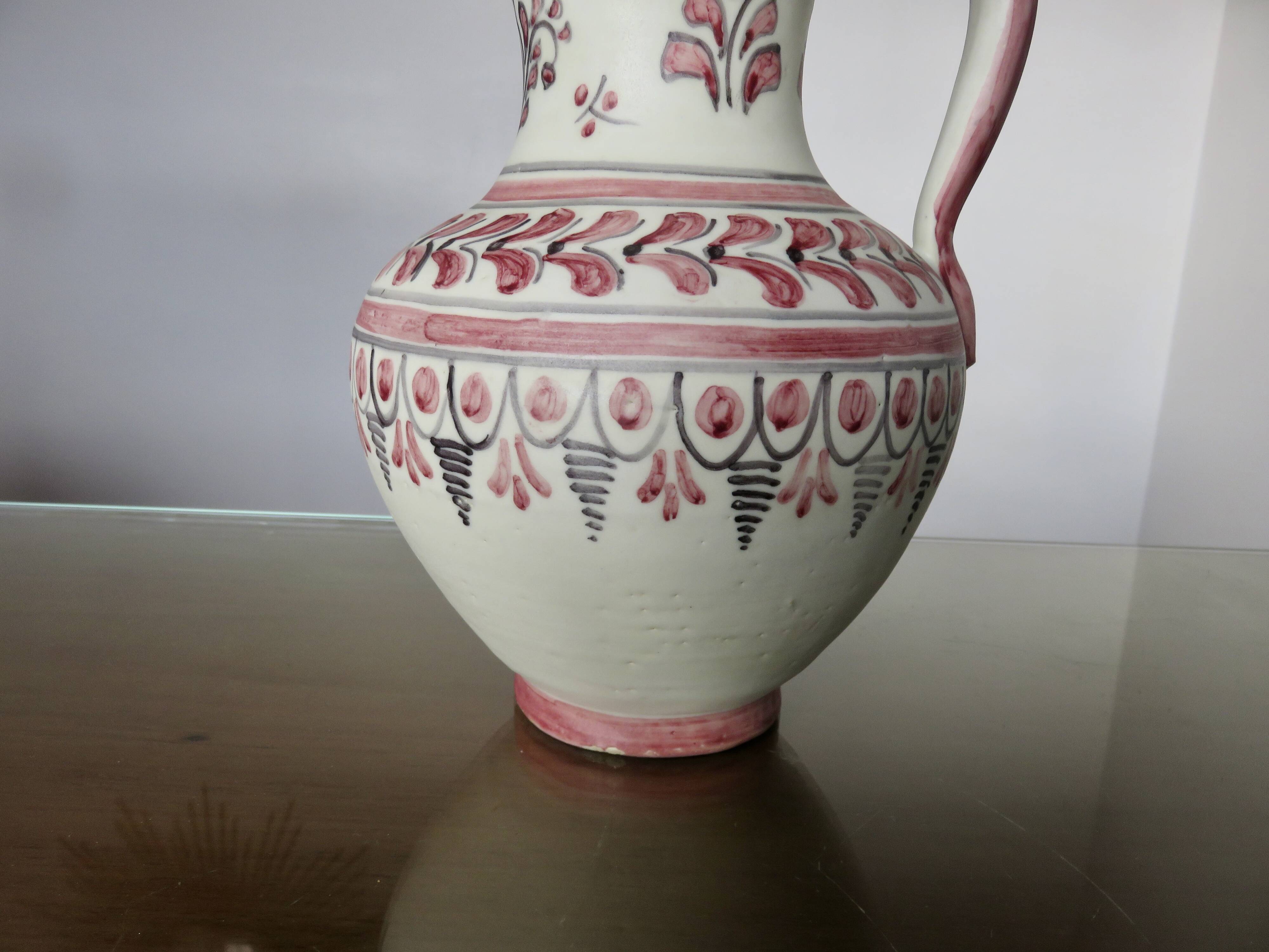 Signed "talavera" ceramic pitcher, Spain, 1950s-60s