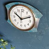 Vintage clock silent rectangular wall clock Japy blue silver