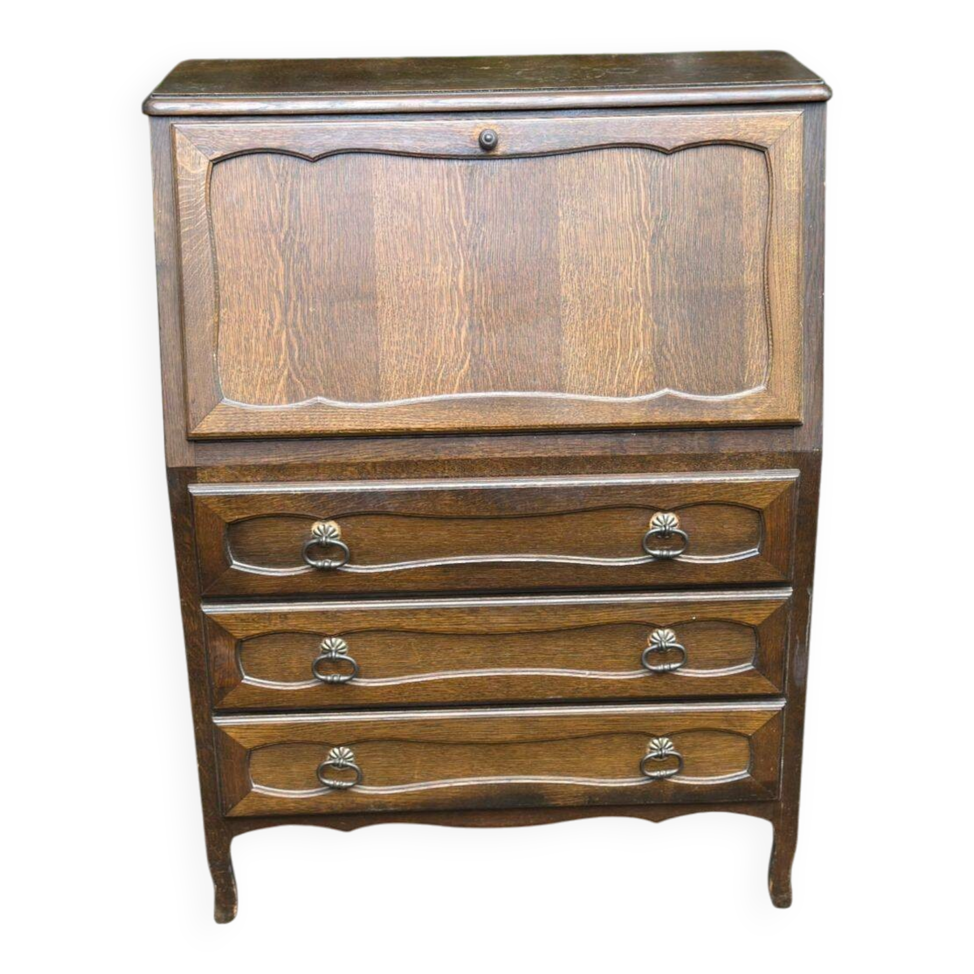 Secretary desk with a drop-down front in solid wood, Louis XV style.