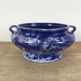 Blue & white marbled ceramic vase, pot cover