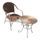 Fauteuil et table enfant anciens en rotin