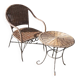 Fauteuil et table enfant anciens en rotin
