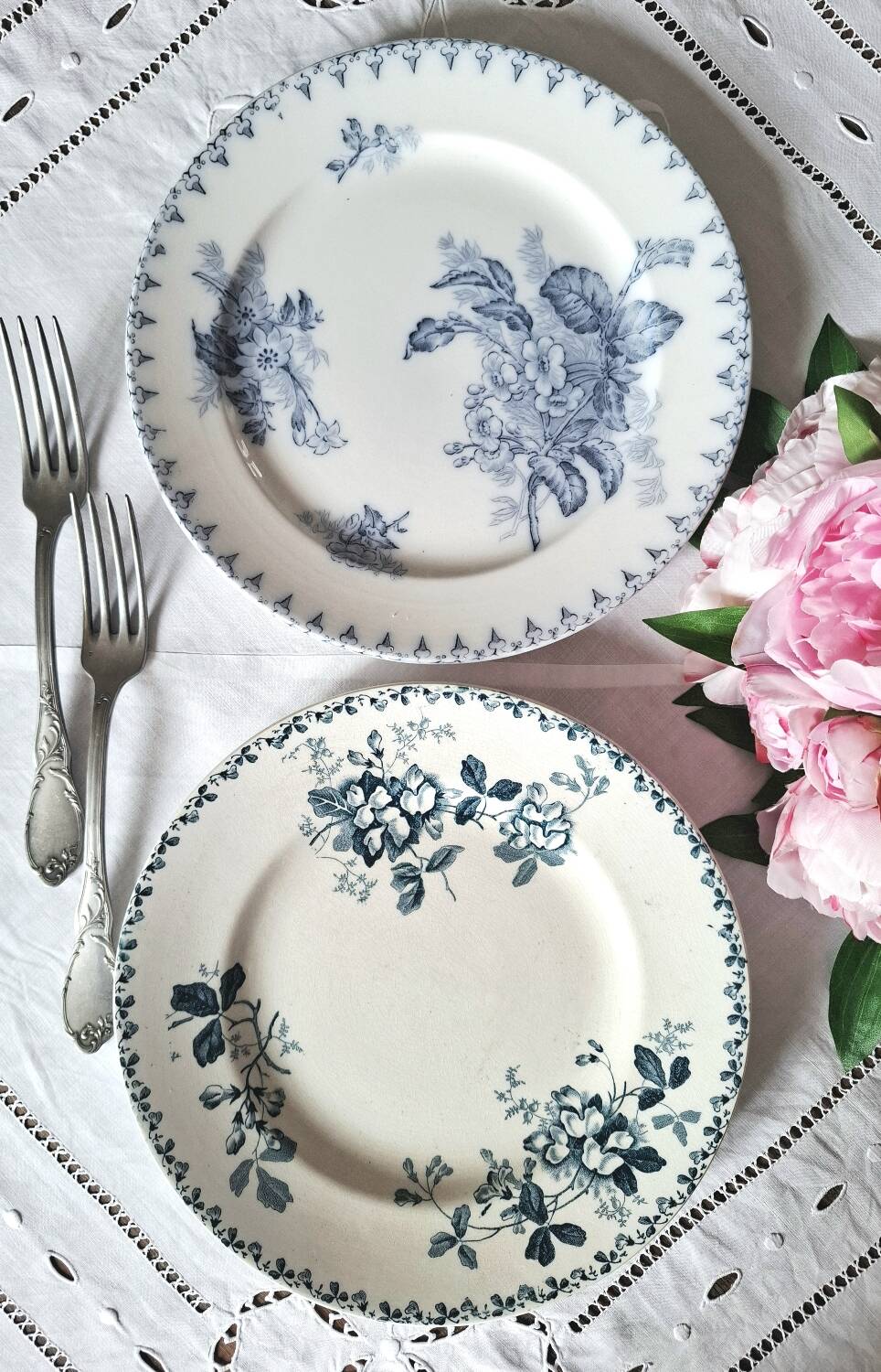 Mismatched antique ironstone dinner plates
