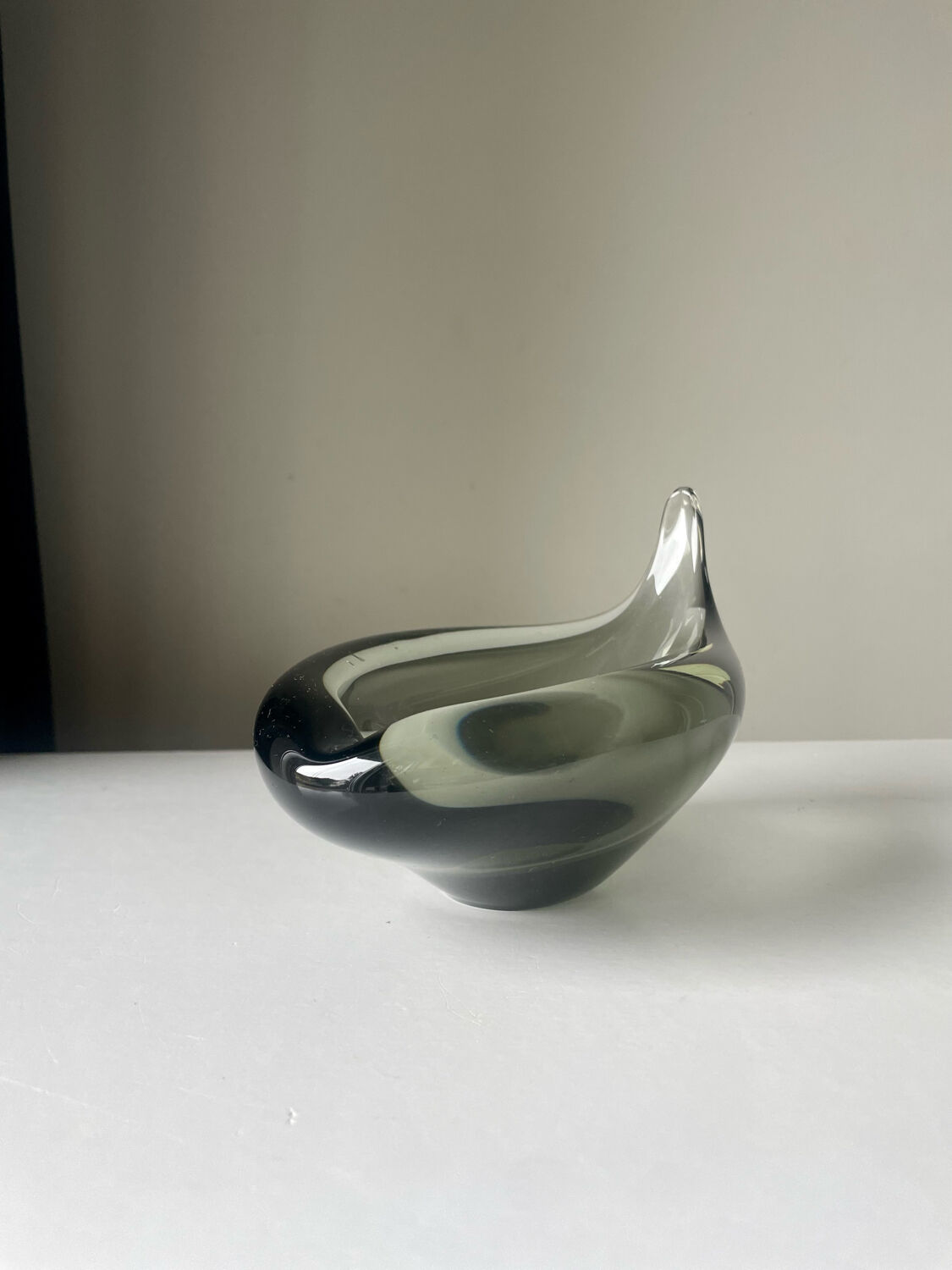 Sculptural Asymmetrical Holmegaard bowl by Per Lutken   Denmark  signed 1957