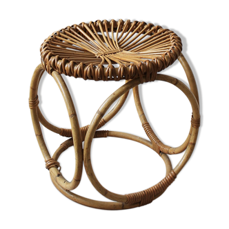 Vintage italian bamboo and wicker stool by Bonacina, 1950s