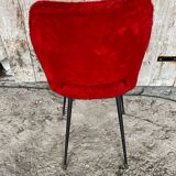 ACHILLE DECOMMERE Chair Red Fur + Black Metal Compass Legs Vintage