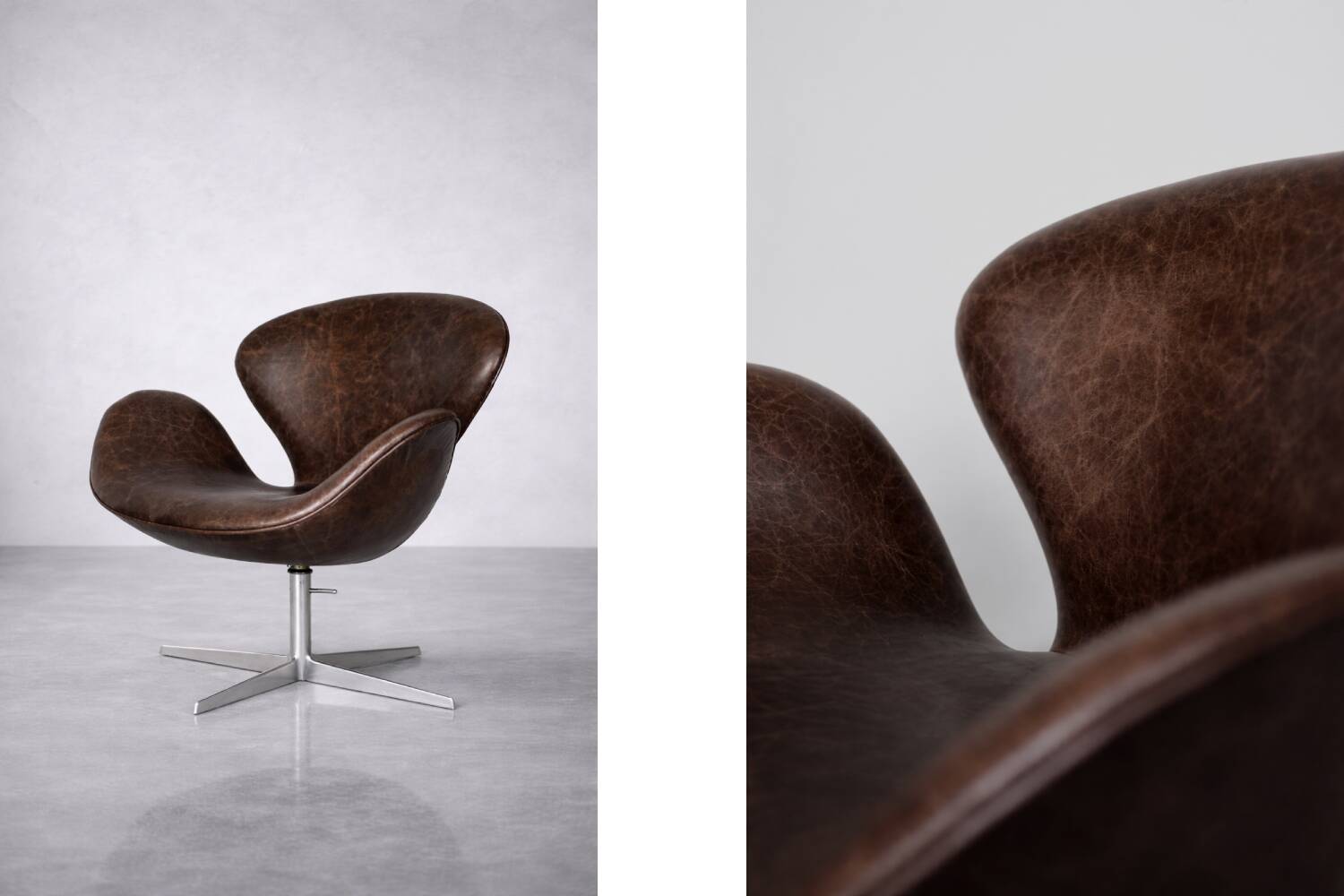 Vintage Mid-Century Modern Danish Brown Leather Swan Chair by Arne Jacobsen