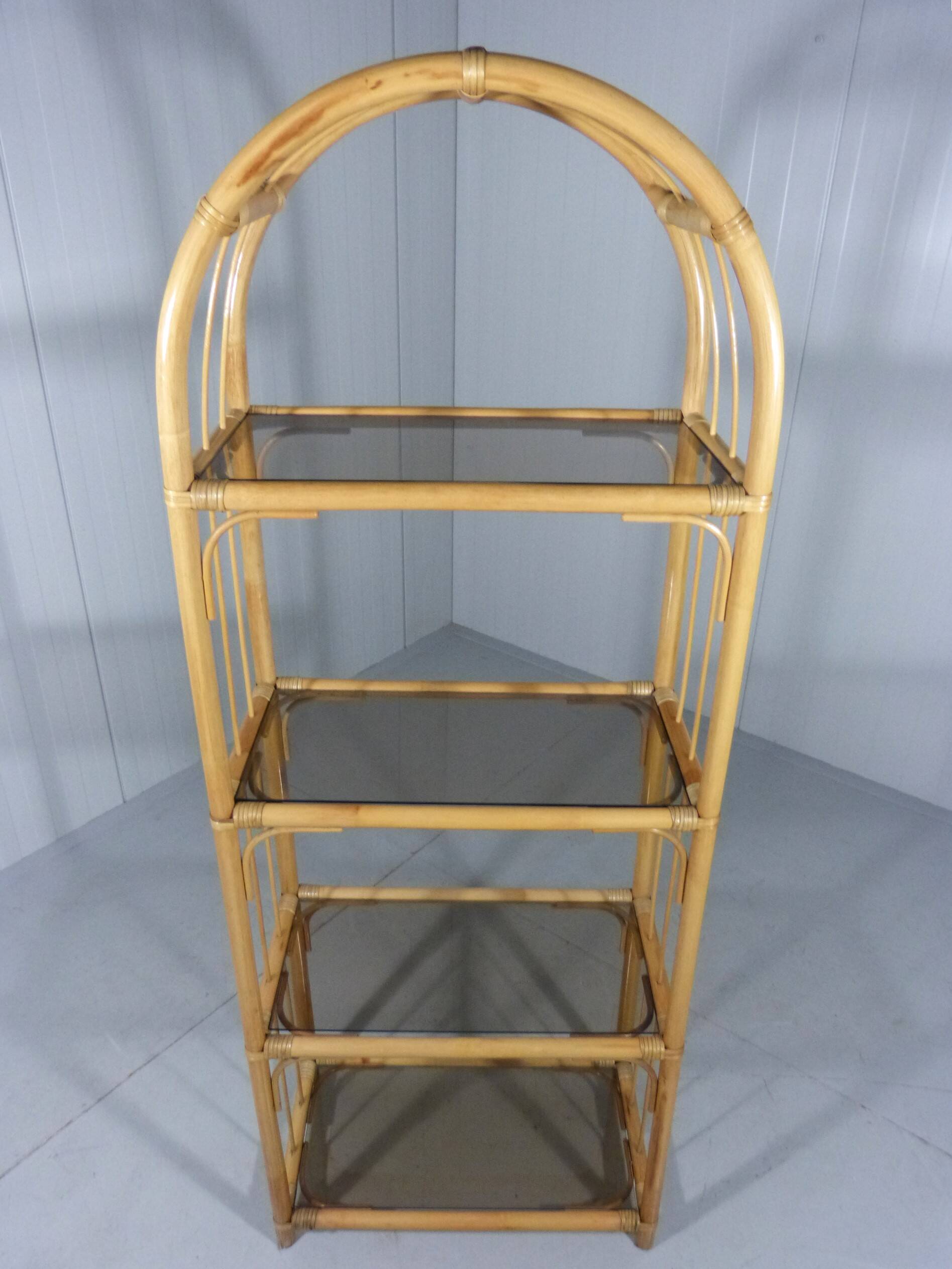 Rattan & smoked glass display rack 1970’s