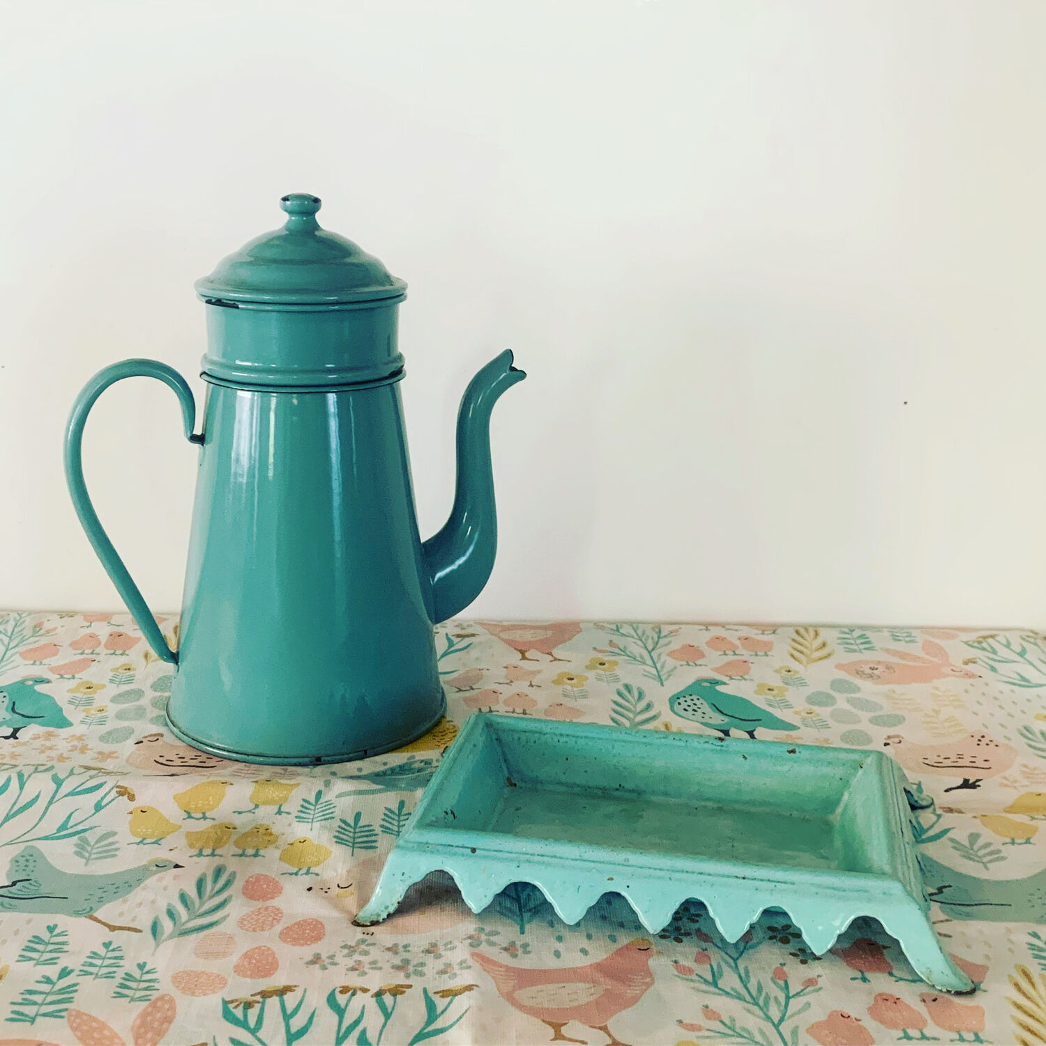 Vintage green enameled coffee pot