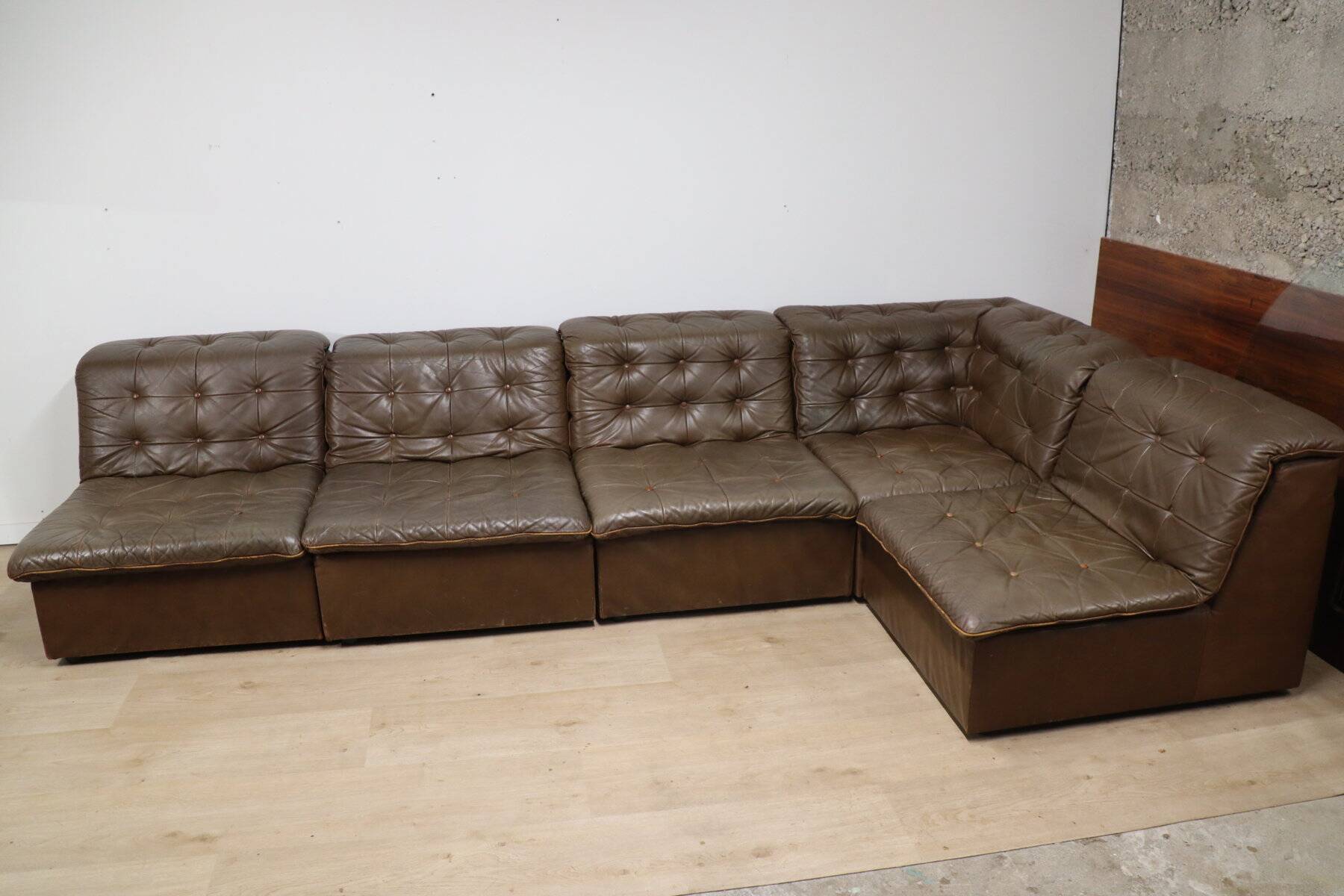 Vintage modular patchwork leather sofa, 1970s