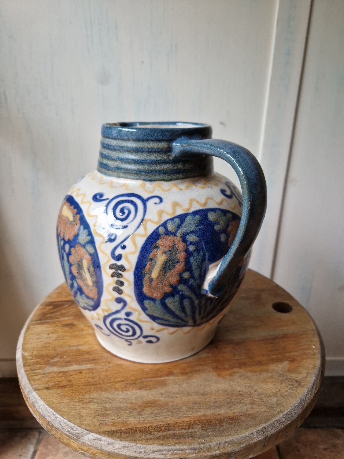 Antique ceramic pitcher jug elchinger fils alsace soufflenheim, art