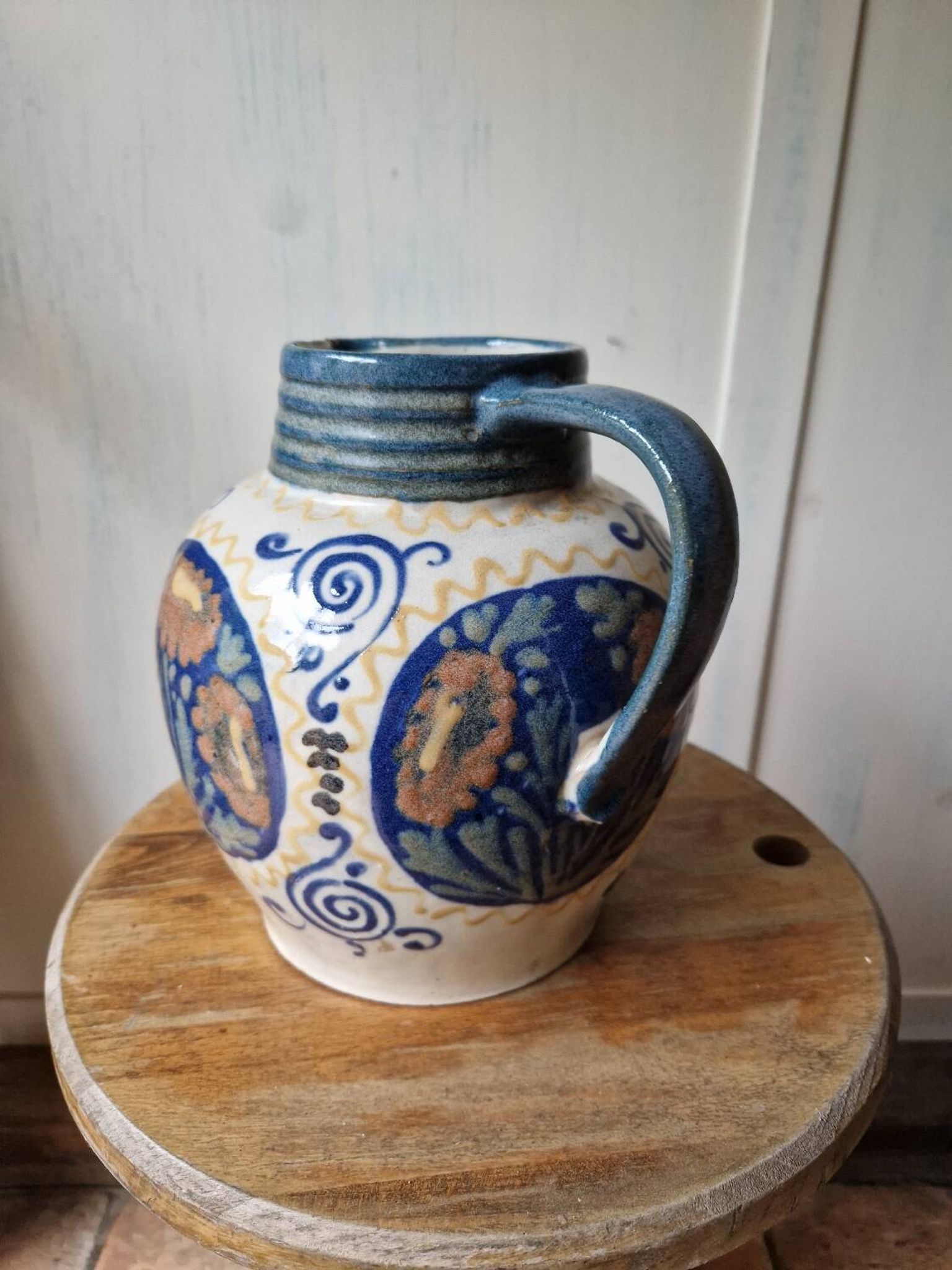 Antique ceramic pitcher jug elchinger fils alsace soufflenheim, art