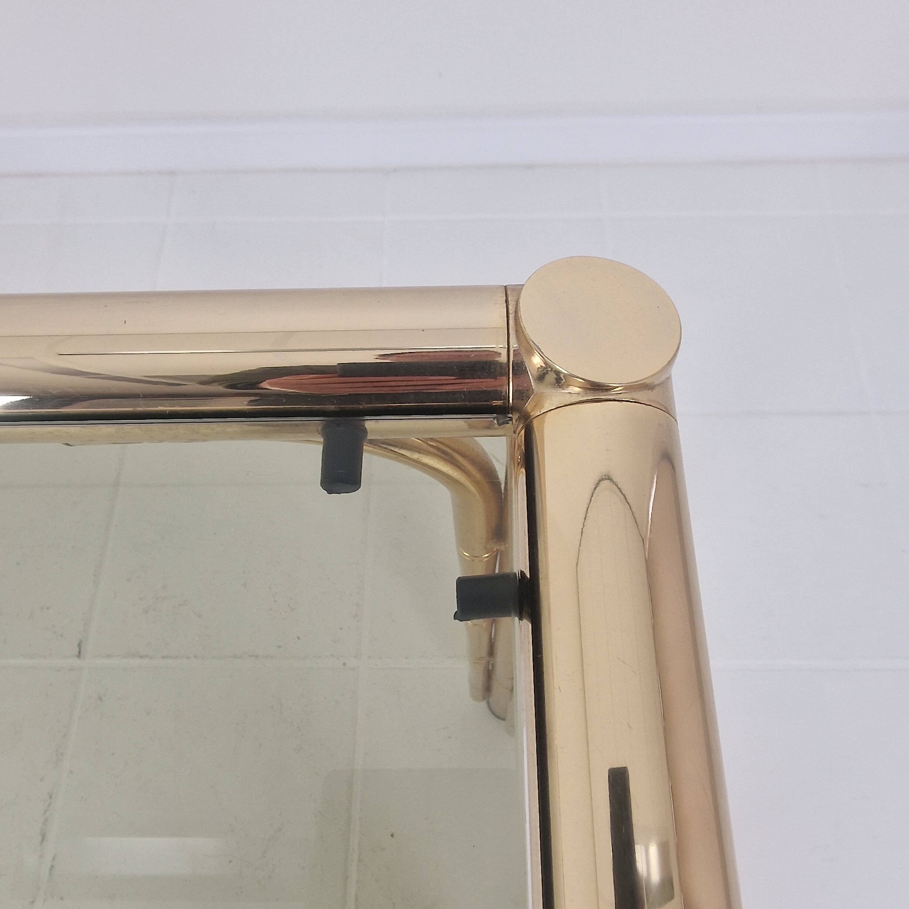 Italian Rectangle Side Table in Brass Bamboo and Smoked Glass, 1970s