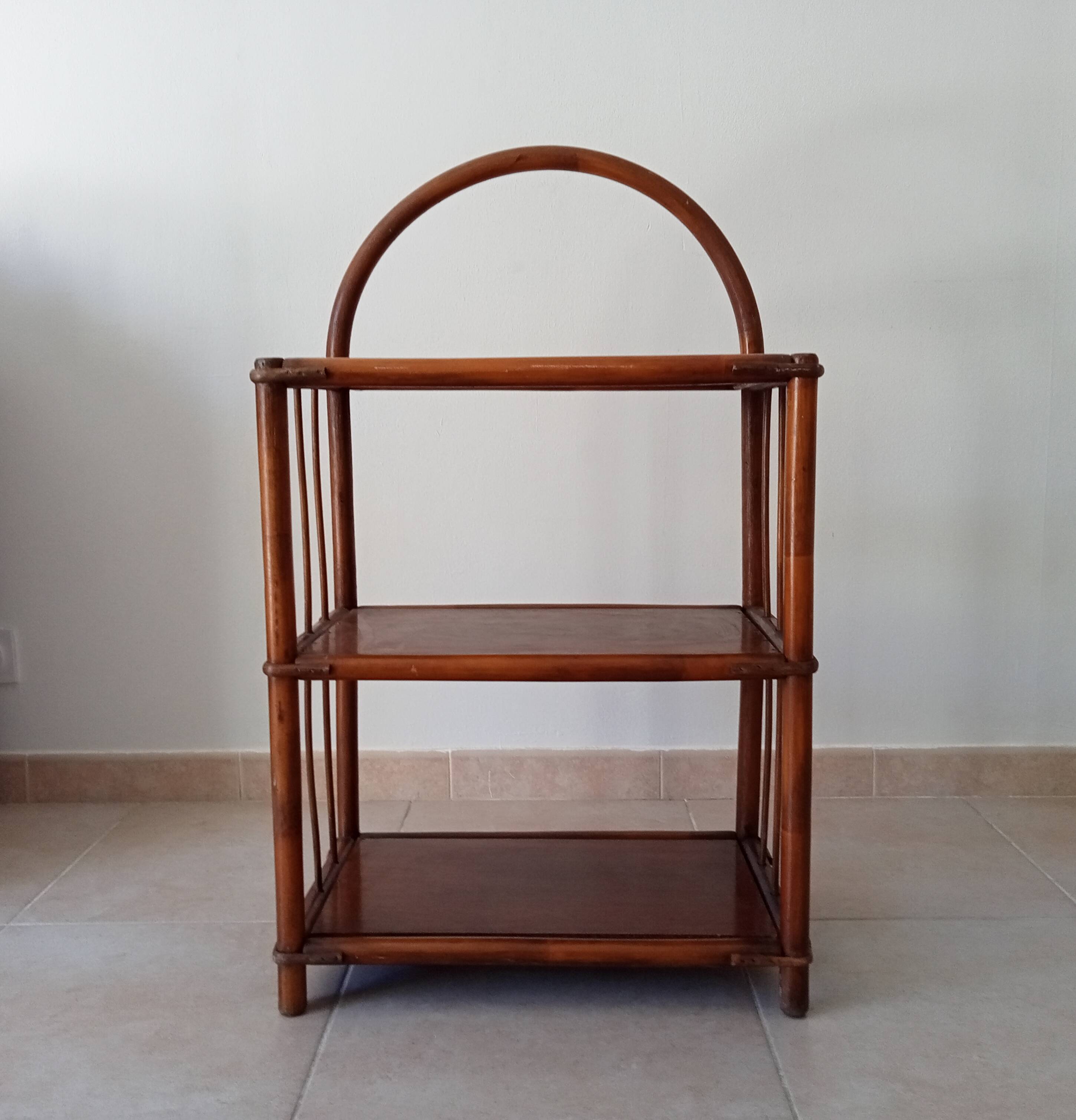 Vintage bamboo and rattan standing shelf