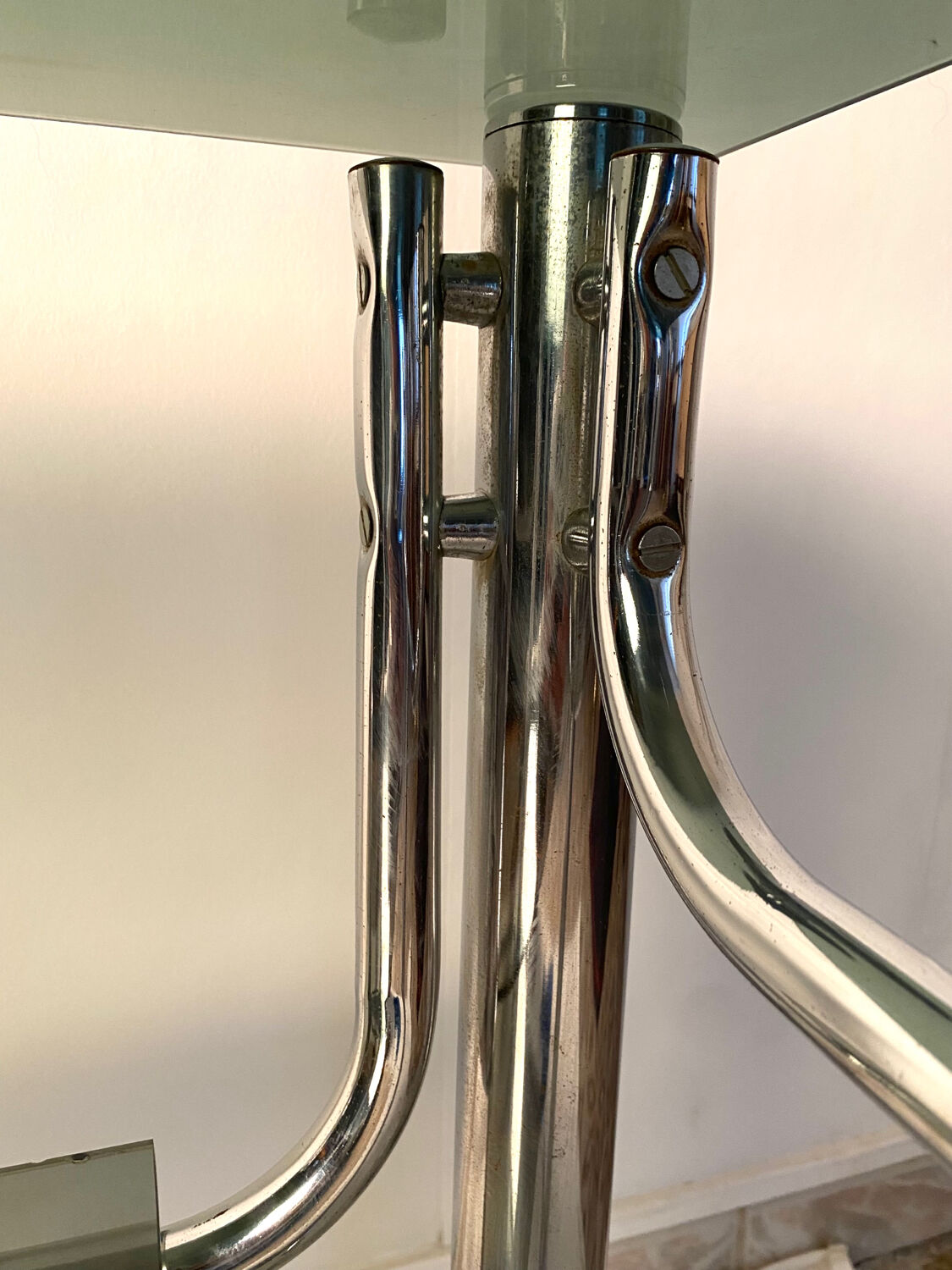 Console smoked glasses, chrome structure, 70s