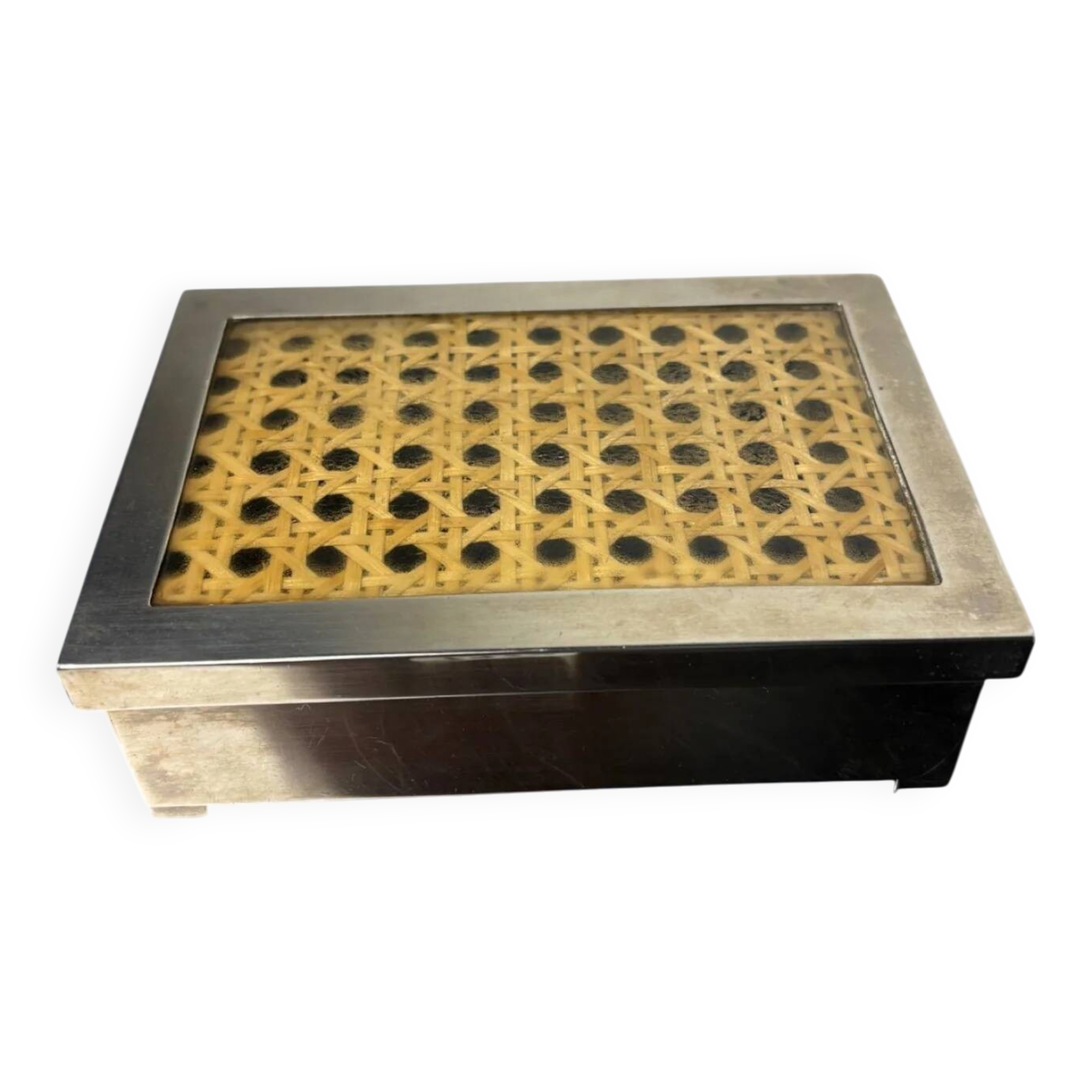 Lucite & rattan chromed vanity box, Christian Dior style, 1970s