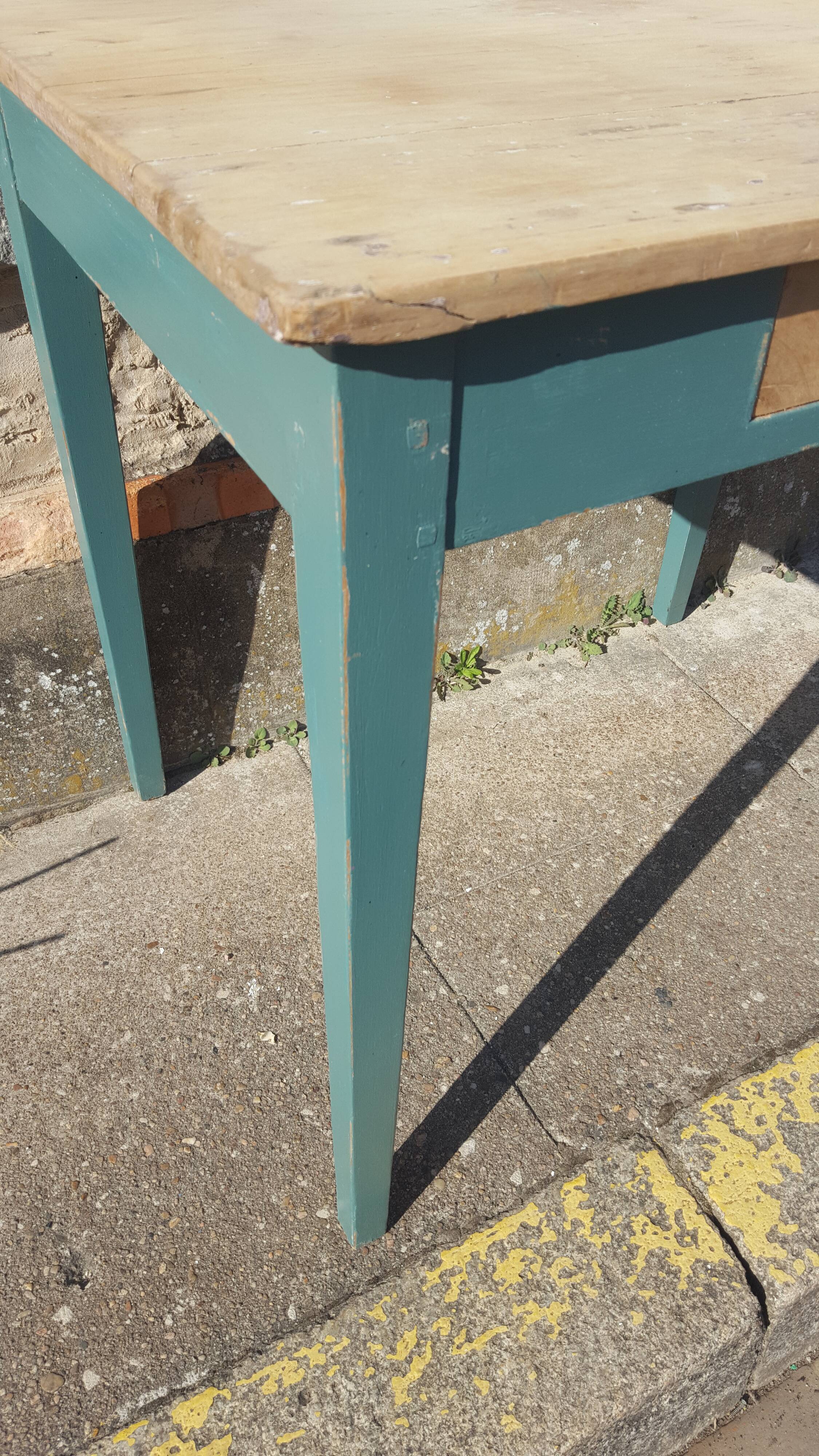 Table de ferme d'appoint patine turquoise