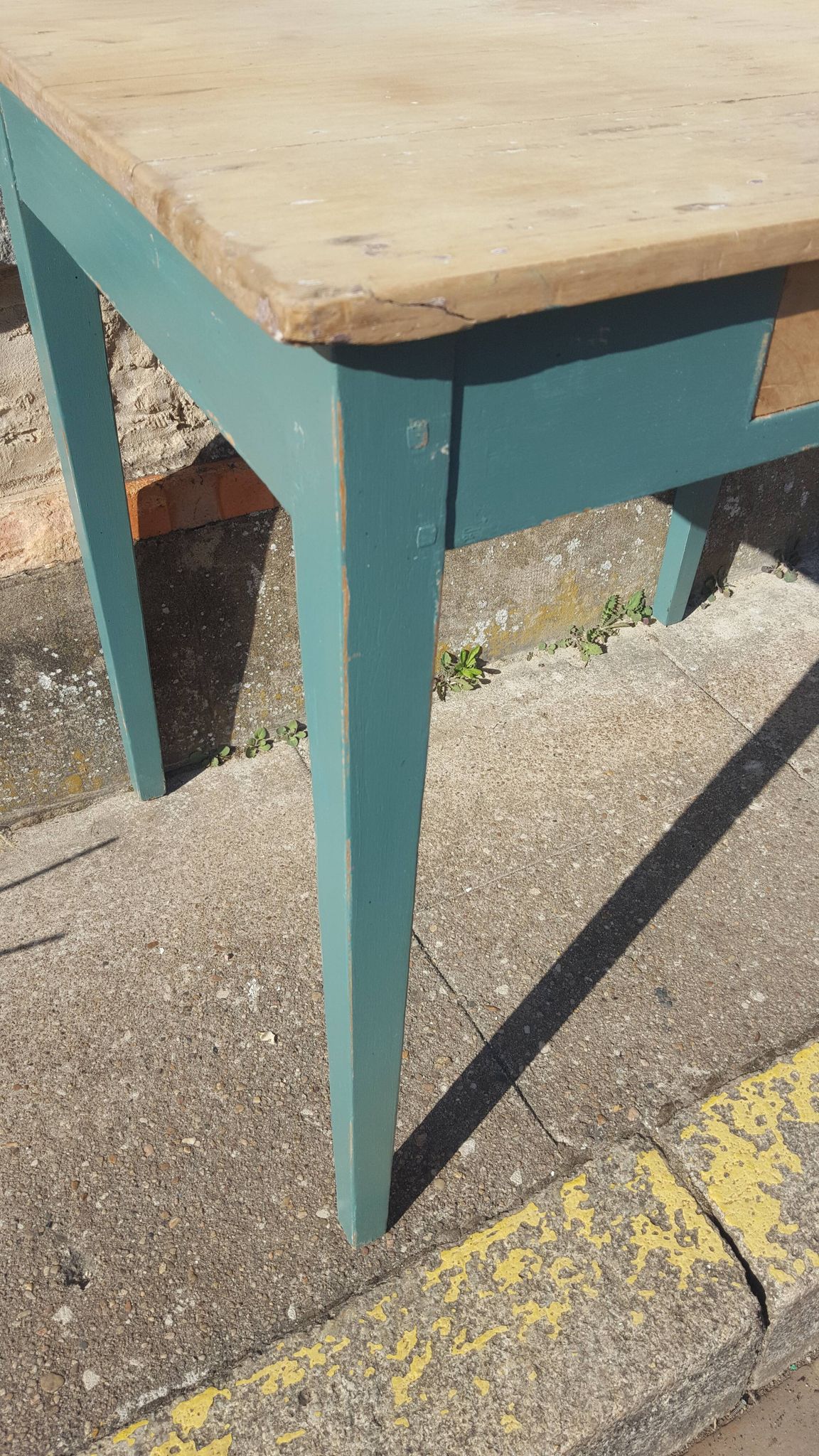 Table de ferme d'appoint patine turquoise