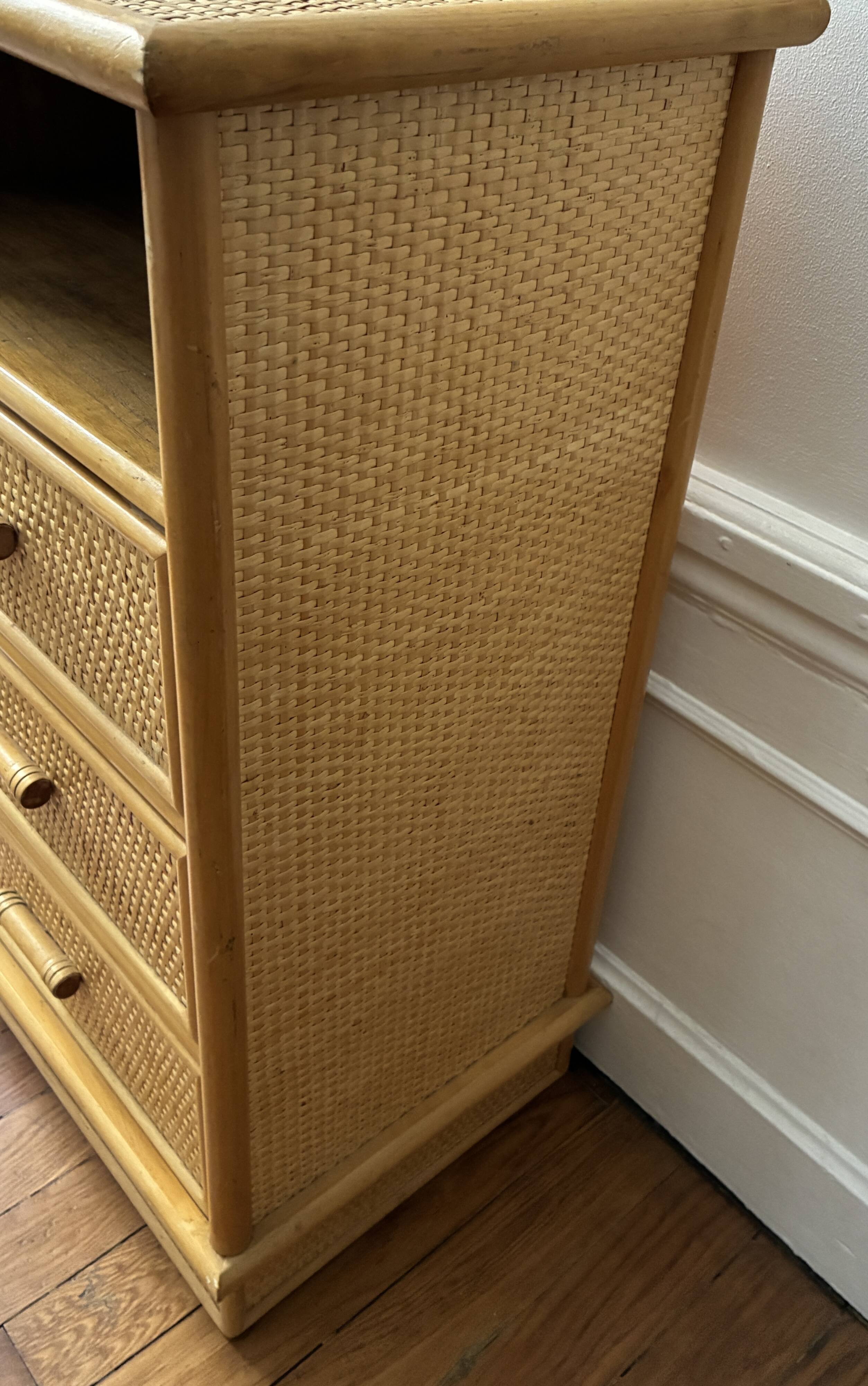 Petit meuble chiffonnier rotin et bambou