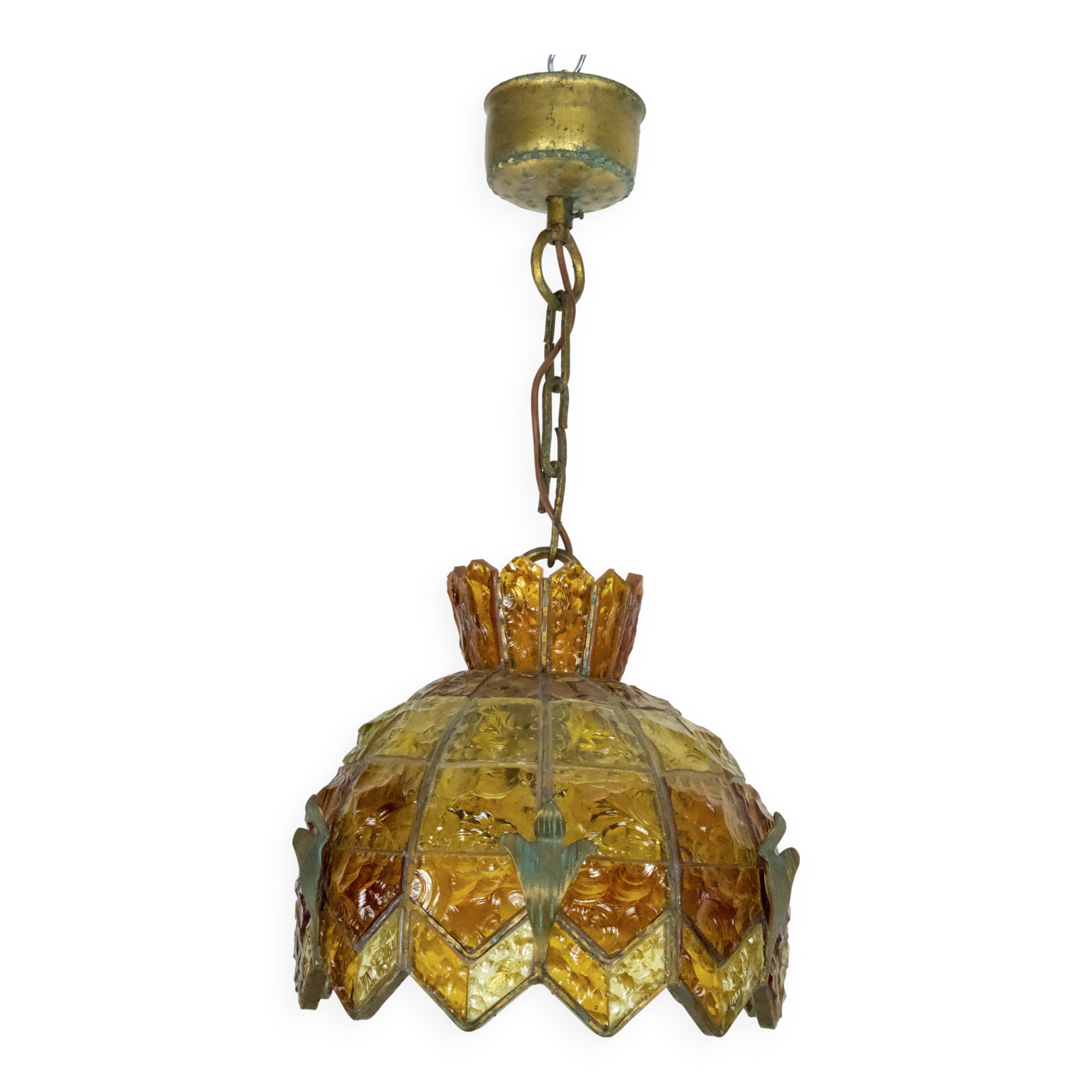 Brutalist Hammered Glass Chandelier by Longobard, Italy, 1970s