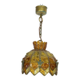 Brutalist Hammered Glass Chandelier by Longobard, Italy, 1970s