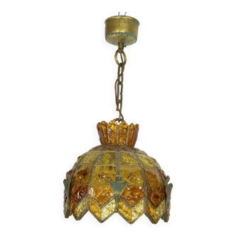 Brutalist Hammered Glass Chandelier by Longobard, Italy, 1970s