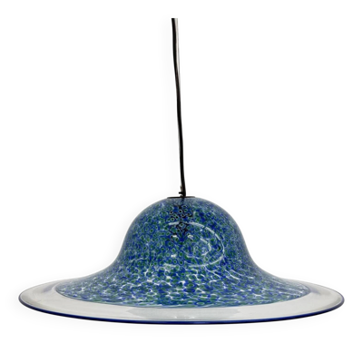 Suspension en verre de Murano bleu Neverrino par Gae Aulenti pour Vistosi Italie, années 1970.