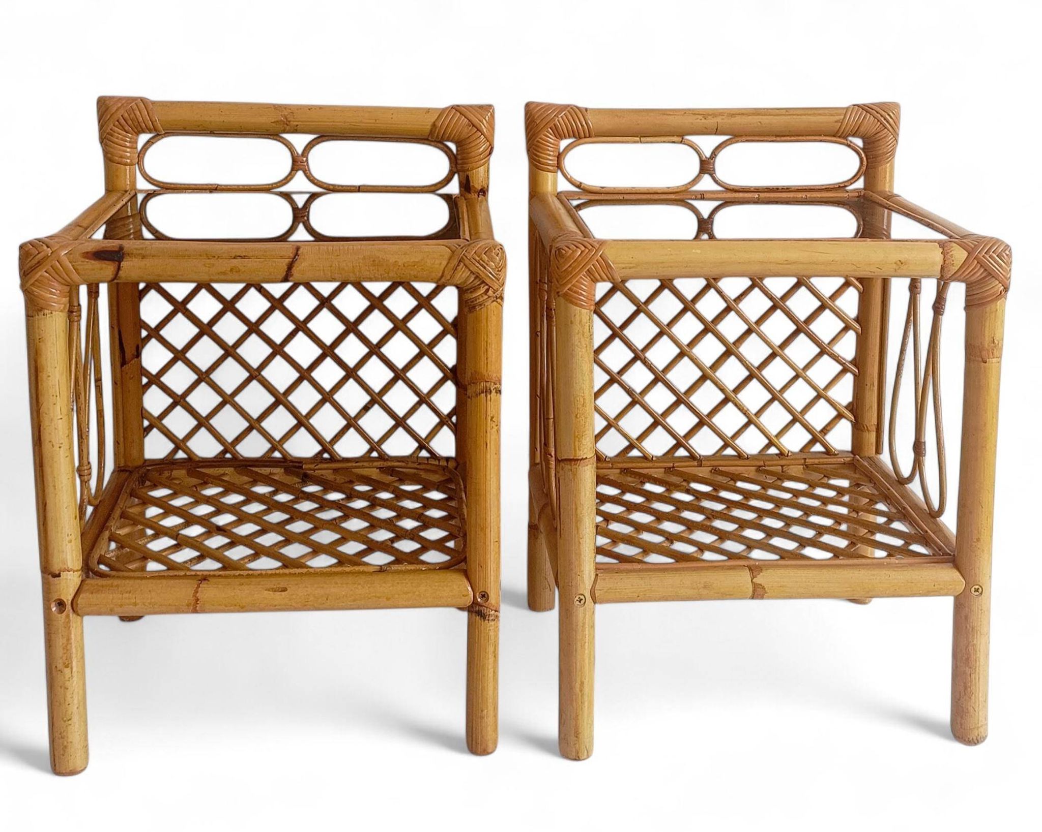 Mid-Century Bamboo and Rattan Nightstands, Spain, Hand-Crafted, 1970s
