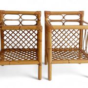 Mid-Century Bamboo and Rattan Nightstands, Spain, Hand-Crafted, 1970s