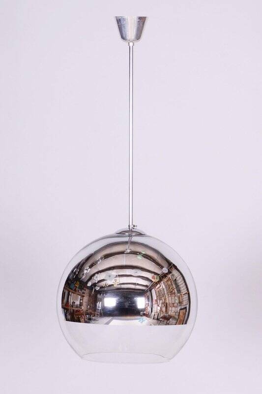 Mid-Century Chandelier in Chromed Steel and Opaline Glass, Germany, 1970s