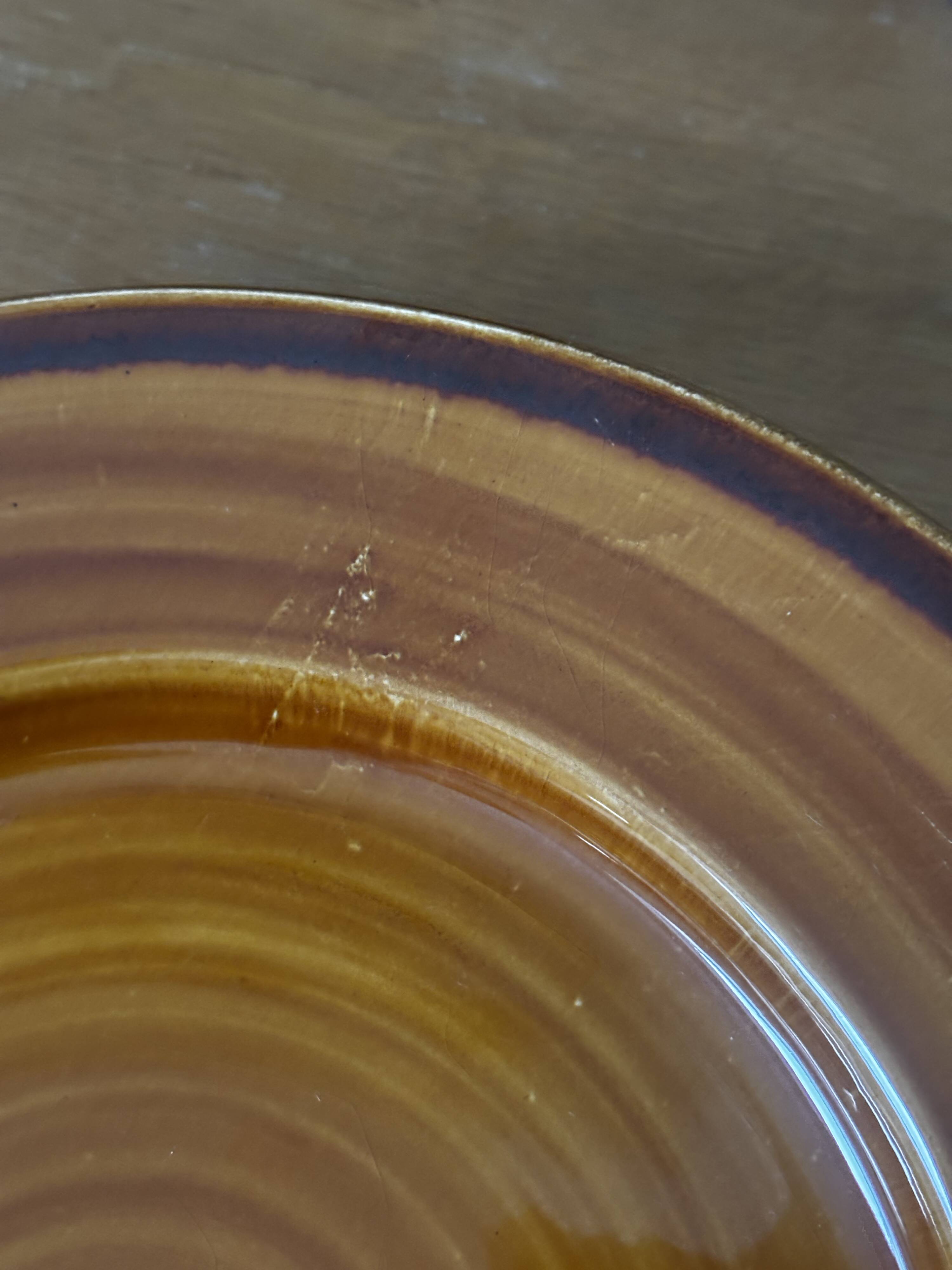 Vintage set of 6 honey brown flat plates from Lunéville.