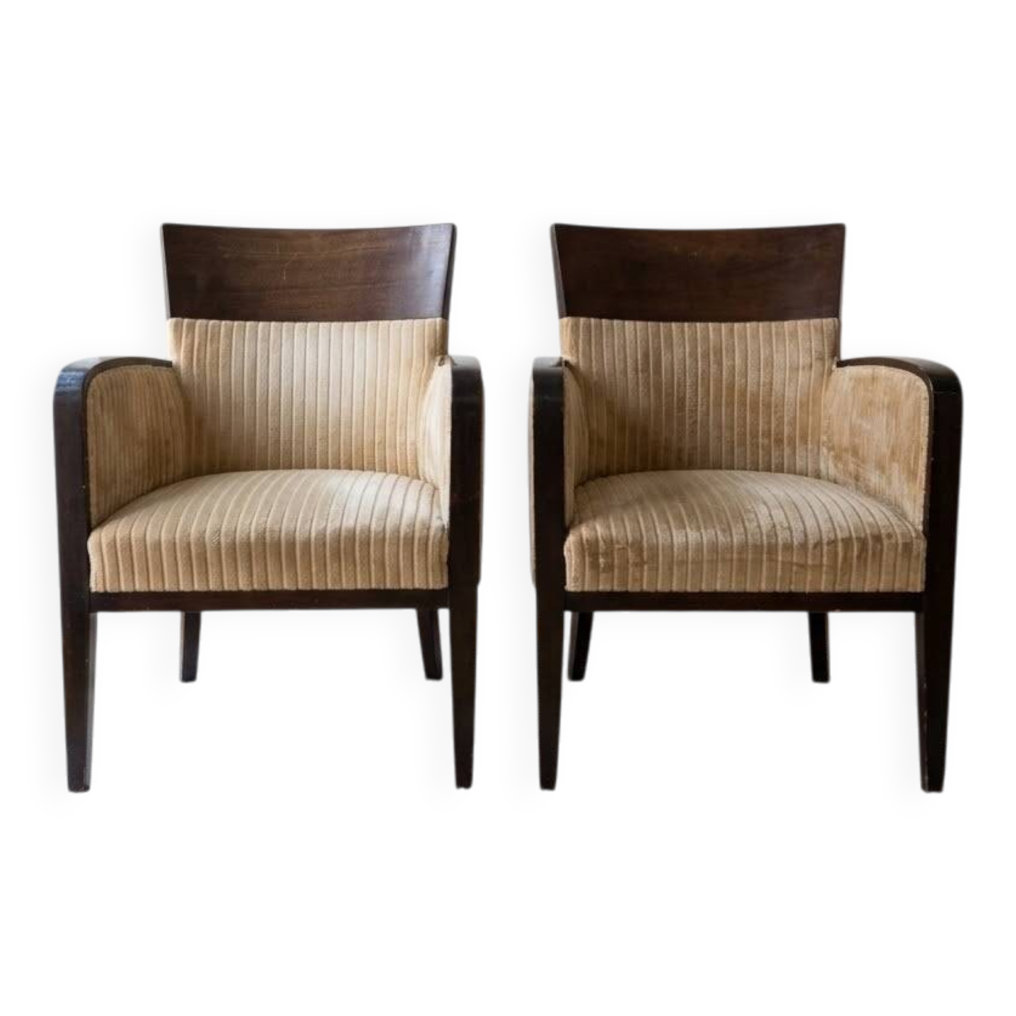 Pair of Art Deco Montbel dining chairs in beige velvet