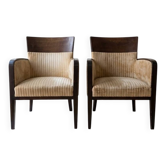 Pair of Art Deco Montbel dining chairs in beige velvet