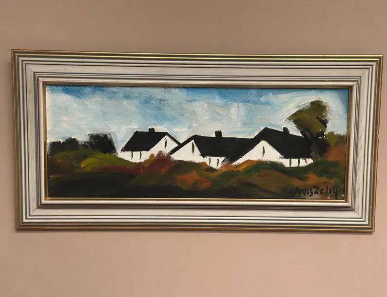Original Swedish Oil on Panel – “Landscape with Farm” by Louis Zelig – Signed – Vintage & Framed – 78 × 39 cm (30.7" × 15.4")