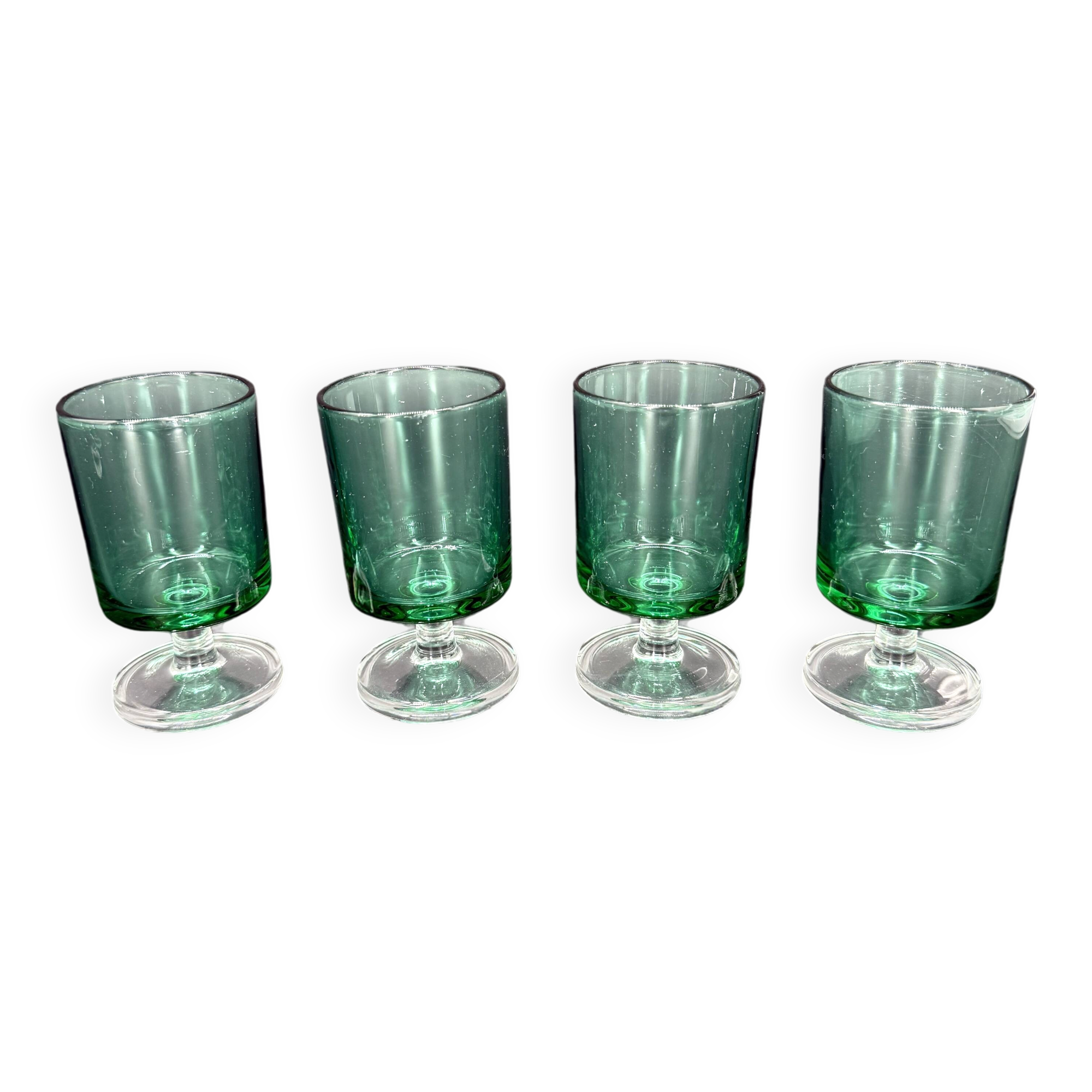 4 vintage green glass goblets on a stem – 1960s/70s