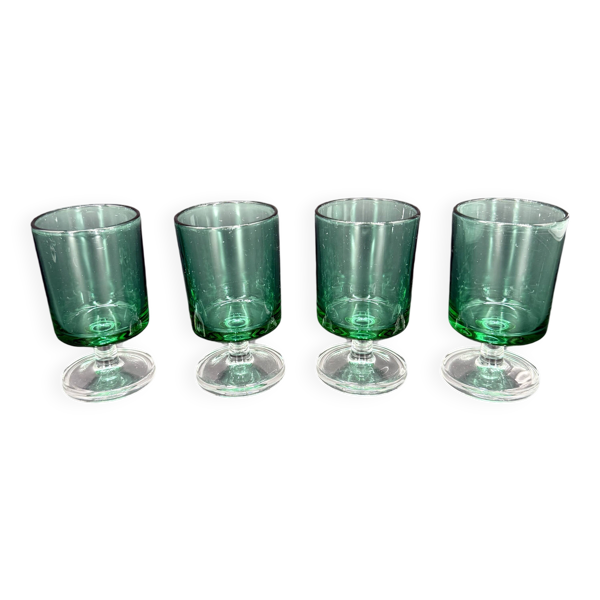 4 verres vintage en verre vert sur pied – années 60/70