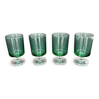4 vintage green glass goblets on a stem – 1960s/70s