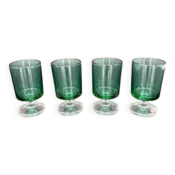 4 vintage green glass goblets on a stem – 1960s/70s