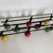 Vintage 1960s tricolour coat rack trio with 3 ball hooks - 45 x 6 / 2