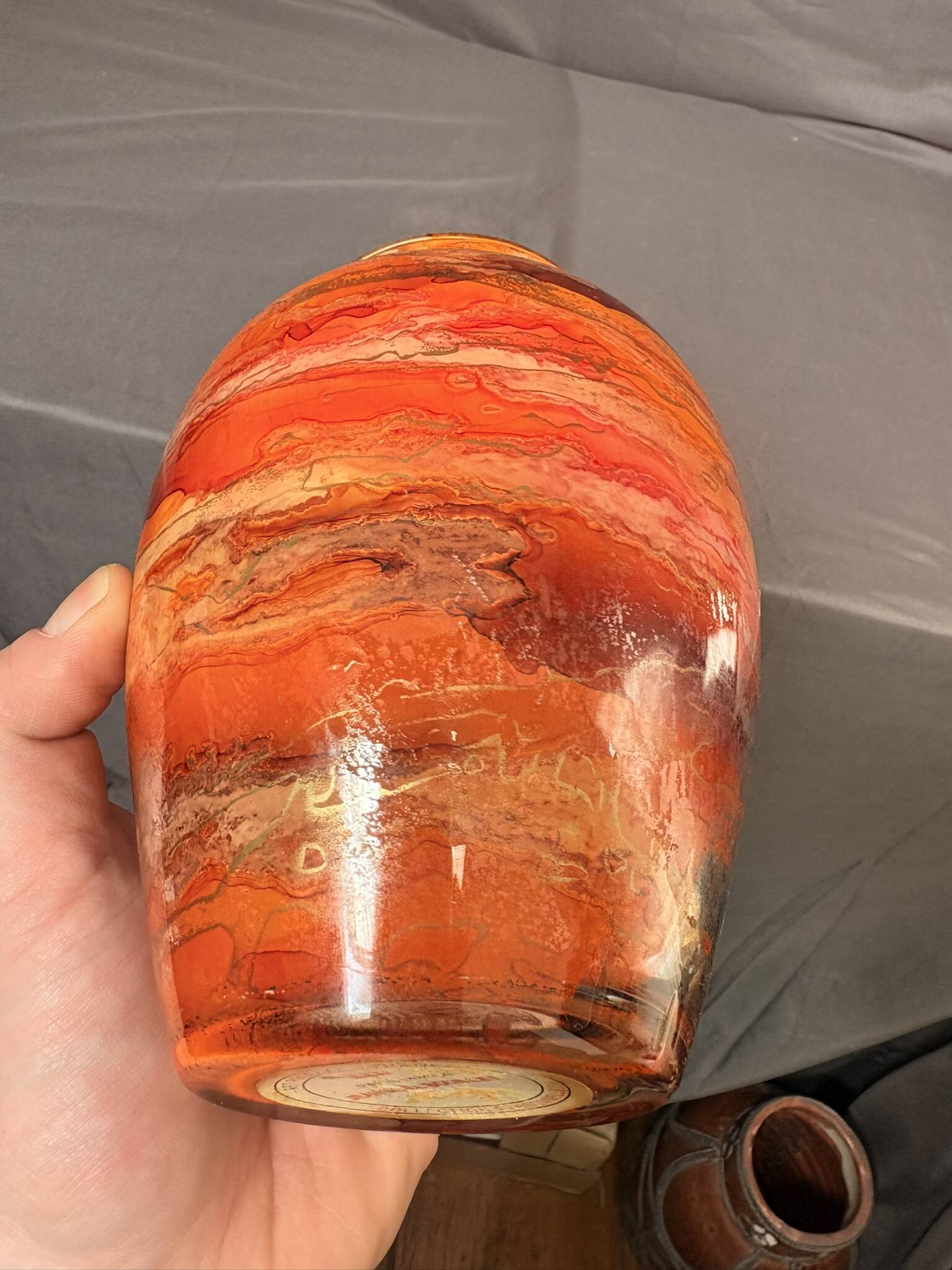 Antique Lacquered Orange Glass Vase Signed Jean Noel Bouillet