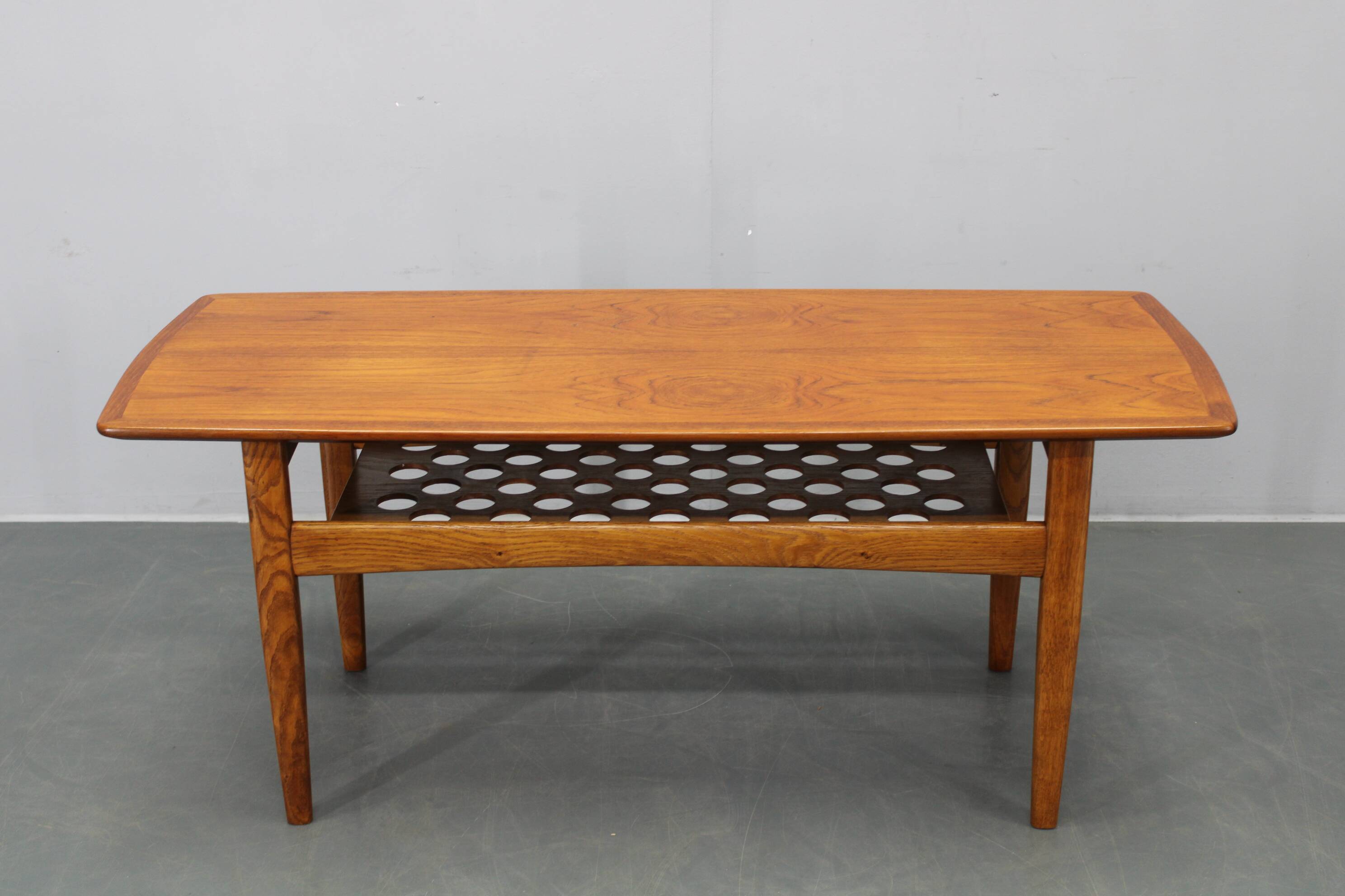 Danish midcentury coffee table with teak veneer and oak base, 1960s