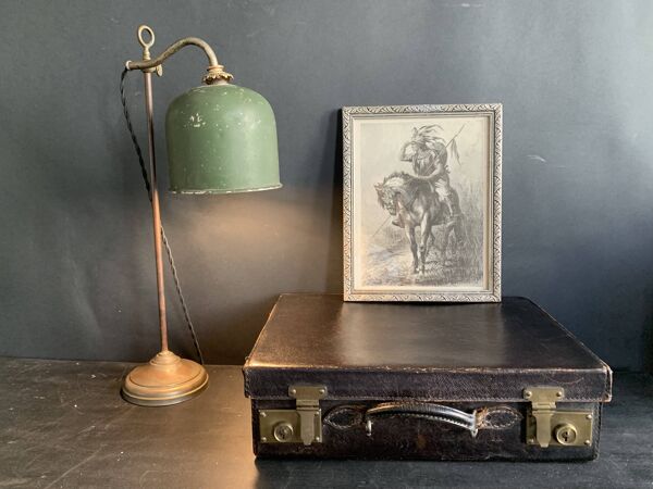 Valise de voyage en cuir grainé noir, années 1920