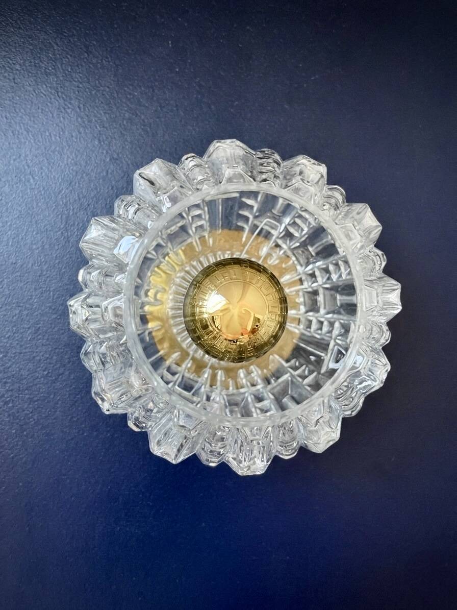 2 vintage brass and pressed glass wall lights Brutalist style 1960-70