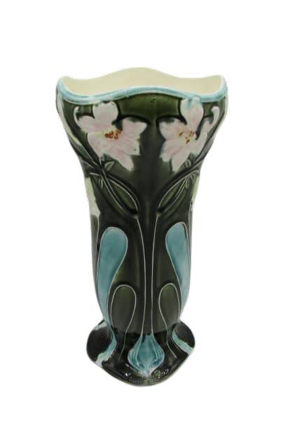 Art-Nouveau slip vase decorated with Iris flowers